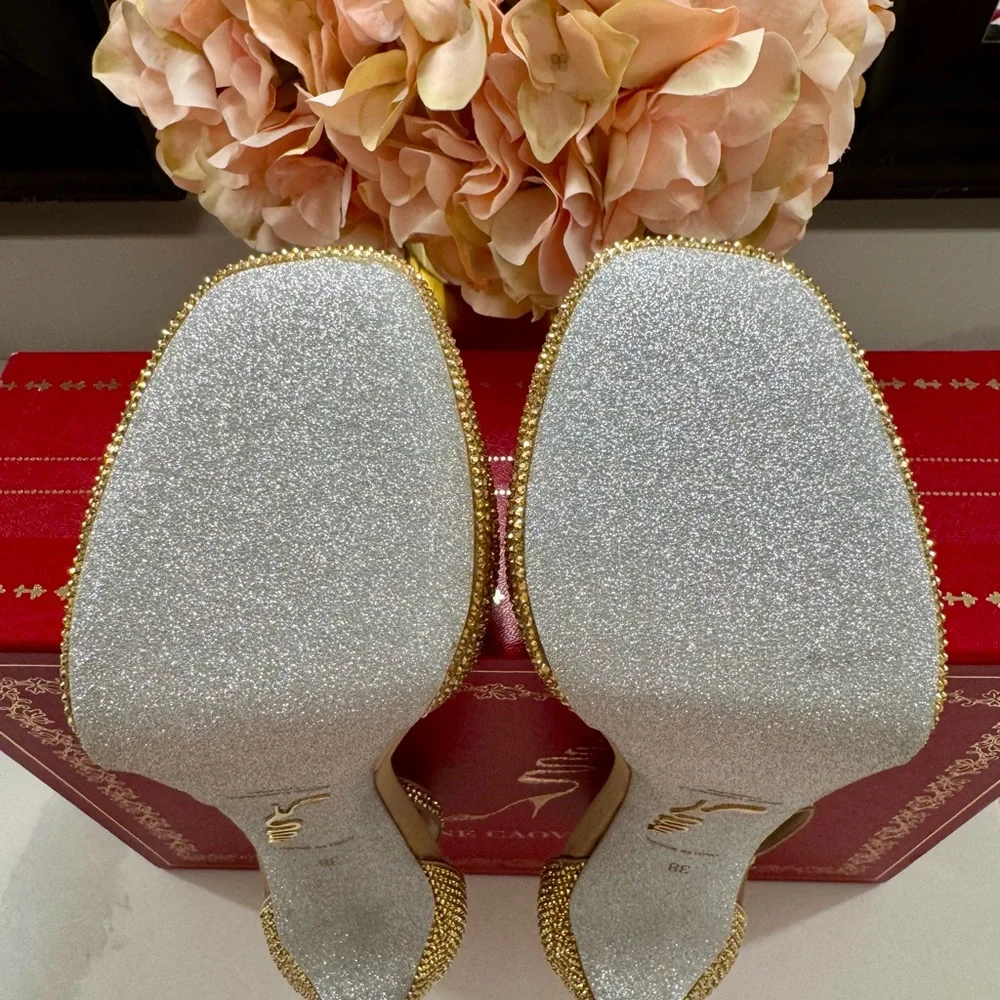 Rene Caovilla - Crystal Gold Platform Heels - New - 38 US - Picture 11 of 16